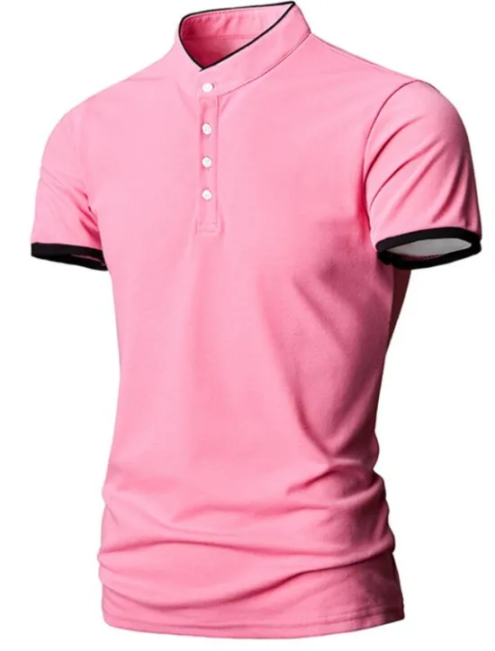 OUKU Men's Tennis Shirt Polo Shirt Casual Daily Collar Stand Collar Short Sleeve Simple Solid Color Button Front Regular Fit Black White Pink Red Navy Blue Blue Tennis Shirt