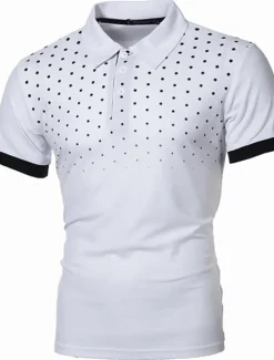 OUKU Men's Tennis Shirt Polo Shirt Work Business Collar Polo Collar Short Sleeve Streetwear Basic Graphic Polka Dot Print Regular Fit Black White Wine Navy Blue Blue Orange Tennis Shirt