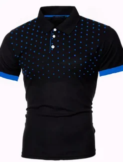 OUKU Men's Tennis Shirt Polo Shirt Work Business Collar Polo Collar Short Sleeve Streetwear Basic Graphic Polka Dot Print Regular Fit Black White Wine Navy Blue Blue Orange Tennis Shirt