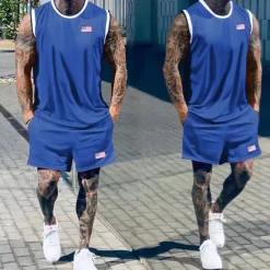 Best OUKU Men's Tennis Shirt Shorts and T Shirt Set Casual Sleeveless Suit Sleeveless Crew Neck Summer Color Block Gymnatics Casual 2 Piece Vacation Daily Wear Activewear Black White Green Top Tee for Men