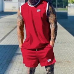 Best OUKU Men's Tennis Shirt Shorts and T Shirt Set Casual Sleeveless Suit Sleeveless Crew Neck Summer Color Block Gymnatics Casual 2 Piece Vacation Daily Wear Activewear Black White Green Top Tee for Men