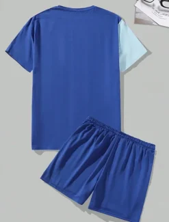 Outlet OUKU Men's Text / Number 2pcs Tees sets Summer Tops Short Sleeve Short Pants Crew Neck Athleisure Sports & Outdoor Sport Casual Daily Crewneck Summer White Blue Brown