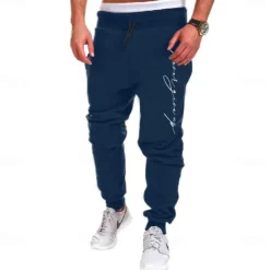 Clearance OUKU Men's Text Sweatpants Joggers Pants Trousers Mid Waist Drawstring Elastic Waist Fashion Casual Outdoor Home Street Pocket Spring Fall Winter 3D Print Black White Blue