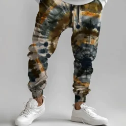 Hot OUKU Men's Tie Dye Sweatpants Joggers Pants Trousers Mid Waist Drawstring Elastic Waist Fashion Party Evening Wear Dailywear Pocket Spring Fall Winter 3D Print Blue