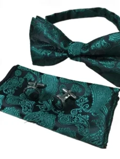 OUKU Men's Ties Bow Tie Pocket Square Cufflinks Sets Bow Tie Gift Box Work Wedding Gentleman Jacquard
