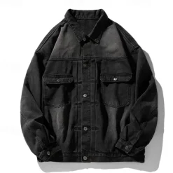 Sale OUKU Men's Tiger Coat Jean Jacket Denim Jacket Breathable Comfortable Casual Sports & Outdoor Going out Weekend Buttons Print Fall & Winter Turndown Long Sleeve Black Blue