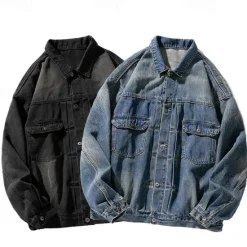 Sale OUKU Men's Tiger Coat Jean Jacket Denim Jacket Breathable Comfortable Casual Sports & Outdoor Going out Weekend Buttons Print Fall & Winter Turndown Long Sleeve Black Blue