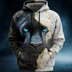 Clearance OUKU Men's Tiger 3D Hoodies Sweatshirt Cool Party Long Sleeve Crew Neck Club Streetwear Yellow Red Drawstring 3D Fall Winter Designer