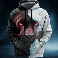 Clearance OUKU Men's Tiger 3D Hoodies Sweatshirt Cool Party Long Sleeve Crew Neck Club Streetwear Yellow Red Drawstring 3D Fall Winter Designer