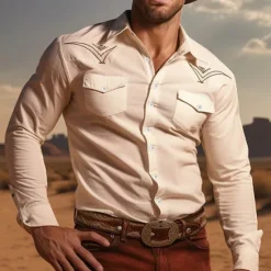 Sale OUKU Men's Totem Shirt Western Shirt Cowboy Shirt Long Sleeve Casual Western Style Outdoor Street Casual Daily Fall & Winter Turndown Buttons Print White