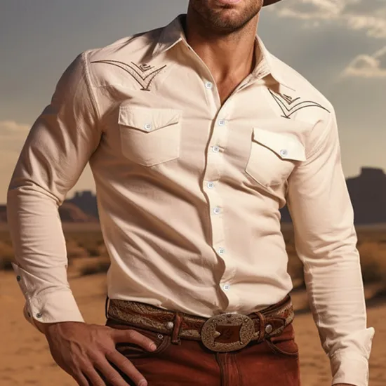 Sale OUKU Men's Totem Shirt Western Shirt Cowboy Shirt Long Sleeve Casual Western Style Outdoor Street Casual Daily Fall & Winter Turndown Buttons Print White