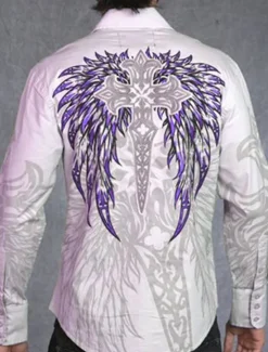 OUKU Men's Totem Shirt Western Shirt Cowboy Shirt Long Sleeve Fashion Designer Casual Outdoor Holiday Fall & Winter Turndown Print Button-Down White Purple Green Blue+Blue Gray