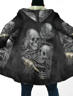 Sale OUKU Men's Totem Winter Coat Fleece Jacket Coat Warm Breathable Comfortable Vintage Abstract Sports & Outdoor Daily Wear Going out Zipper Pocket Print Fall & Winter Hoodie Long Sleeve Black Green Gray