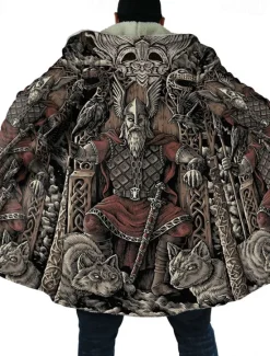 Hot OUKU Men's Totem Winter Coat Fleece Jacket Coat Warm Breathable Comfortable Vintage Abstract Sports & Outdoor Daily Wear Going out Zipper Pocket Print Fall & Winter Hoodie Long Sleeve Brown