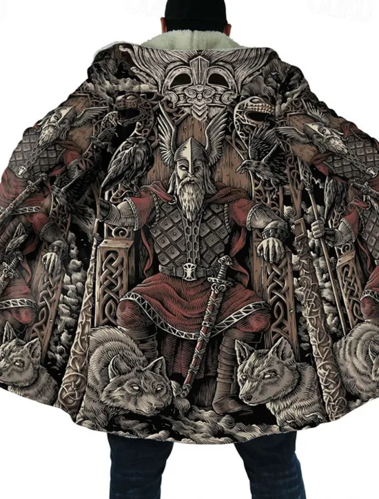 Hot OUKU Men's Totem Winter Coat Fleece Jacket Coat Warm Breathable Comfortable Vintage Abstract Sports & Outdoor Daily Wear Going out Zipper Pocket Print Fall & Winter Hoodie Long Sleeve Brown