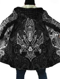 Online OUKU Men's Totem Winter Coat Fleece Jacket Coat Warm Breathable Comfortable Fashion Streetwear Casual Daily Sports & Outdoor Daily Wear Going out Zipper Pocket Print Fall & Winter Hoodie Long Sleeve Black