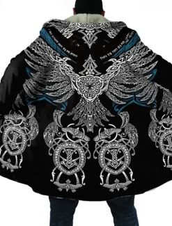 Outlet OUKU Men's Totem Winter Coat Fleece Jacket Coat Warm Breathable Comfortable Vintage Abstract Sports & Outdoor Daily Wear Going out Zipper Pocket Print Fall & Winter Hoodie Long Sleeve Black