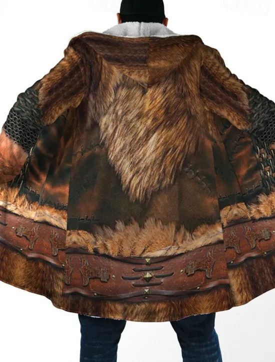Clearance OUKU Men's Totem Winter Coat Fleece Jacket Coat Warm Breathable Comfortable Vintage Abstract Sports & Outdoor Daily Wear Going out Zipper Pocket Print Fall & Winter Hoodie Long Sleeve Brown