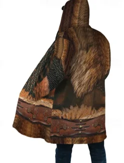Clearance OUKU Men's Totem Winter Coat Fleece Jacket Coat Warm Breathable Comfortable Vintage Abstract Sports & Outdoor Daily Wear Going out Zipper Pocket Print Fall & Winter Hoodie Long Sleeve Brown