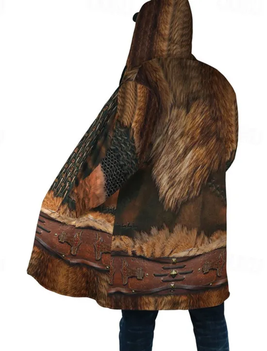 Clearance OUKU Men's Totem Winter Coat Fleece Jacket Coat Warm Breathable Comfortable Vintage Abstract Sports & Outdoor Daily Wear Going out Zipper Pocket Print Fall & Winter Hoodie Long Sleeve Brown