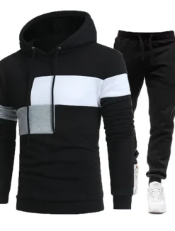 Online OUKU Men's Tracksuit Gym Shirt GYM Pants Workout Outfits Hooded Sports & Outdoor Daily Holiday Quick Dry Soft Color Block Black White Khaki Activewear Streetwear Sport Fall & Winter