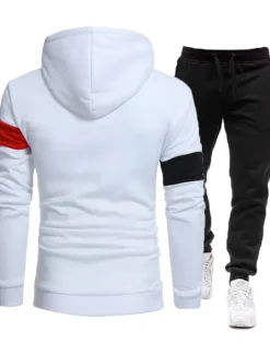Online OUKU Men's Tracksuit Gym Shirt GYM Pants Workout Outfits Hooded Sports & Outdoor Daily Holiday Quick Dry Soft Color Block Black White Khaki Activewear Streetwear Sport Fall & Winter