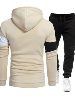 Online OUKU Men's Tracksuit Gym Shirt GYM Pants Workout Outfits Hooded Sports & Outdoor Daily Holiday Quick Dry Soft Color Block Black White Khaki Activewear Streetwear Sport Fall & Winter