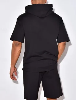 New OUKU Men's Tracksuit Hoodie & Shorts Outfit Set Hoodie Outdoor Daily Sports Pocket Drawstring Plain Black White Blue Polyester Activewear Streetwear Lightweight Summer