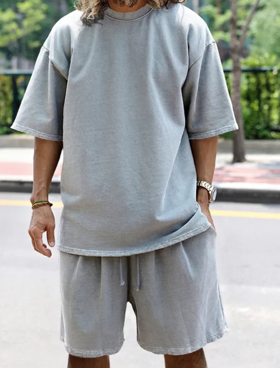 Discount OUKU Men's Tracksuit Outfit Set Shorts Crew Neck Outdoor Daily Sports Pocket Drawstring 2 Piece Plain Black White Navy Blue Polyester Activewear Classic Casual Summer