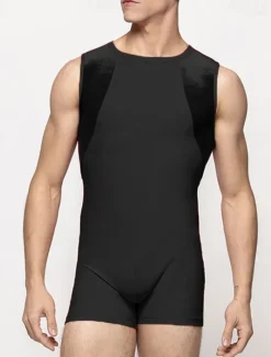 New OUKU Men's Tracksuit Shapewear Bodysuit Gymnastics Suits Crew Neck Outdoor Sports Patchwork Plain Black Red Polyester Activewear Sports & Outdoors Gymnatics Spring