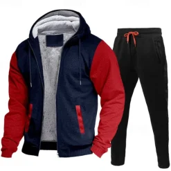 Discount OUKU Men's Tracksuit Sweatsuit Black Red Navy Blue Light Grey Dark Gray Hooded Color Block Drawstring 2 Piece Streetwear Cool Spring Fall Clothing Apparel Hoodies Sweatshirts