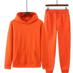 New OUKU Men's Tracksuit Sweatsuit Jogging Suits Wine Red Black White Yellow Pink Hooded Plain Drawstring 2 Piece Sports & Outdoor Sports Streetwear Streetwear Casual Big and Tall Fall & Winter Clothing