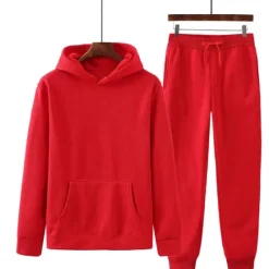 New OUKU Men's Tracksuit Sweatsuit Jogging Suits Wine Red Black White Yellow Pink Hooded Plain Drawstring 2 Piece Sports & Outdoor Sports Streetwear Streetwear Casual Big and Tall Fall & Winter Clothing