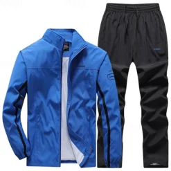 Sale OUKU Men's Tracksuit Sweatsuit Athleisure Spring Long Sleeve Stand Collar Thermal Warm Waterproof Windproof Fitness Running Sportswear Activewear Solid Colored Black Light Red Dark Blue