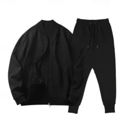 Clearance OUKU Men's Tracksuit Sweatsuit Full Zip Sweatshirt Black Yellow Army Green Red Navy Blue Standing Collar Plain 2 Piece Sports & Outdoor Daily Holiday Streetwear Basic Casual Spring & Fall Clothing Apparel