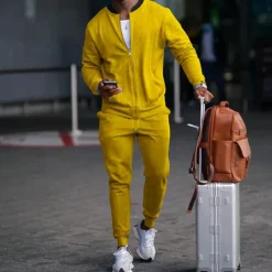 Clearance OUKU Men's Tracksuit Sweatsuit Full Zip Sweatshirt Black Yellow Army Green Red Navy Blue Standing Collar Plain 2 Piece Sports & Outdoor Daily Holiday Streetwear Basic Casual Spring & Fall Clothing Apparel