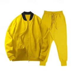 Clearance OUKU Men's Tracksuit Sweatsuit Full Zip Sweatshirt Black Yellow Army Green Red Navy Blue Standing Collar Plain 2 Piece Sports & Outdoor Daily Holiday Streetwear Basic Casual Spring & Fall Clothing Apparel