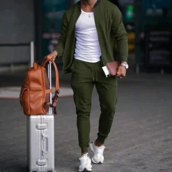 Clearance OUKU Men's Tracksuit Sweatsuit Full Zip Sweatshirt Black Yellow Army Green Red Navy Blue Standing Collar Plain 2 Piece Sports & Outdoor Daily Holiday Streetwear Basic Casual Spring & Fall Clothing Apparel