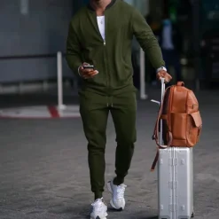 Clearance OUKU Men's Tracksuit Sweatsuit Full Zip Sweatshirt Black Yellow Army Green Red Navy Blue Standing Collar Plain 2 Piece Sports & Outdoor Daily Holiday Streetwear Basic Casual Spring & Fall Clothing Apparel