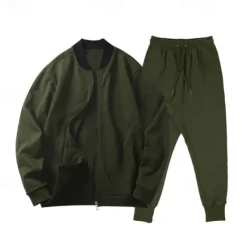 Clearance OUKU Men's Tracksuit Sweatsuit Full Zip Sweatshirt Black Yellow Army Green Red Navy Blue Standing Collar Plain 2 Piece Sports & Outdoor Daily Holiday Streetwear Basic Casual Spring & Fall Clothing Apparel