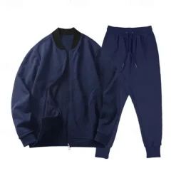 Clearance OUKU Men's Tracksuit Sweatsuit Full Zip Sweatshirt Black Yellow Army Green Red Navy Blue Standing Collar Plain 2 Piece Sports & Outdoor Daily Holiday Streetwear Basic Casual Spring & Fall Clothing Apparel