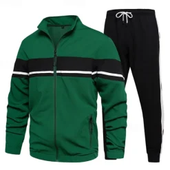 Hot OUKU Men's Tracksuit Sweatsuit Full Zip Sweatshirt Black Green Khaki Standing Collar Color Block Patchwork 2 Piece Sports & Outdoor Daily Holiday Streetwear Basic Casual Spring & Fall Clothing Apparel