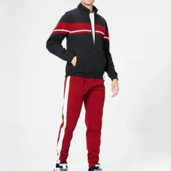 Hot OUKU Men's Tracksuit Sweatsuit Full Zip Sweatshirt Black Green Khaki Standing Collar Color Block Patchwork 2 Piece Sports & Outdoor Daily Holiday Streetwear Basic Casual Spring & Fall Clothing Apparel