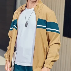 Hot OUKU Men's Tracksuit Sweatsuit Full Zip Sweatshirt Black Green Khaki Standing Collar Color Block Patchwork 2 Piece Sports & Outdoor Daily Holiday Streetwear Basic Casual Spring & Fall Clothing Apparel