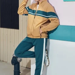 Hot OUKU Men's Tracksuit Sweatsuit Full Zip Sweatshirt Black Green Khaki Standing Collar Color Block Patchwork 2 Piece Sports & Outdoor Daily Holiday Streetwear Basic Casual Spring & Fall Clothing Apparel