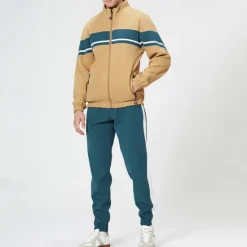 Hot OUKU Men's Tracksuit Sweatsuit Full Zip Sweatshirt Black Green Khaki Standing Collar Color Block Patchwork 2 Piece Sports & Outdoor Daily Holiday Streetwear Basic Casual Spring & Fall Clothing Apparel