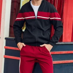 Hot OUKU Men's Tracksuit Sweatsuit Full Zip Sweatshirt Black Green Khaki Standing Collar Color Block Patchwork 2 Piece Sports & Outdoor Daily Holiday Streetwear Basic Casual Spring & Fall Clothing Apparel