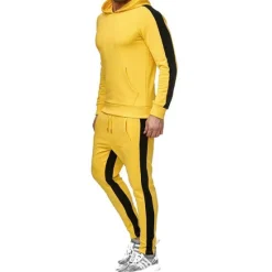 Sale OUKU Men's Tracksuit Sweatsuit 2 Piece Street Winter Long Sleeve Thermal Warm Breathable Moisture Wicking Fitness Gym Workout Running Sportswear Activewear Stripes Black Yellow Red