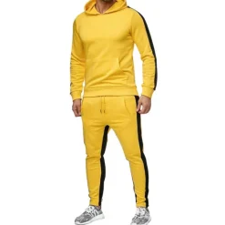 Sale OUKU Men's Tracksuit Sweatsuit 2 Piece Street Winter Long Sleeve Thermal Warm Breathable Moisture Wicking Fitness Gym Workout Running Sportswear Activewear Stripes Black Yellow Red