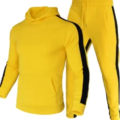 Sale OUKU Men's Tracksuit Sweatsuit 2 Piece Street Winter Long Sleeve Thermal Warm Breathable Moisture Wicking Fitness Gym Workout Running Sportswear Activewear Stripes Black Yellow Red